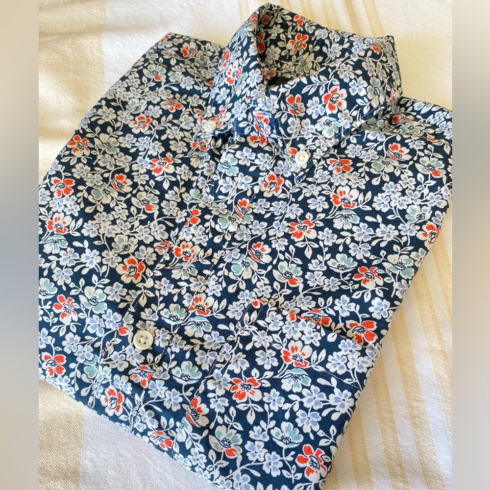 J. Crew UNWORN Black Label Hawaiian Mini Floral Short Sleeve Blue Men's Popover